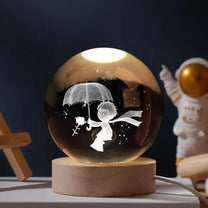 3D Crystal Ball Music Box with LED Light and Wooden Base