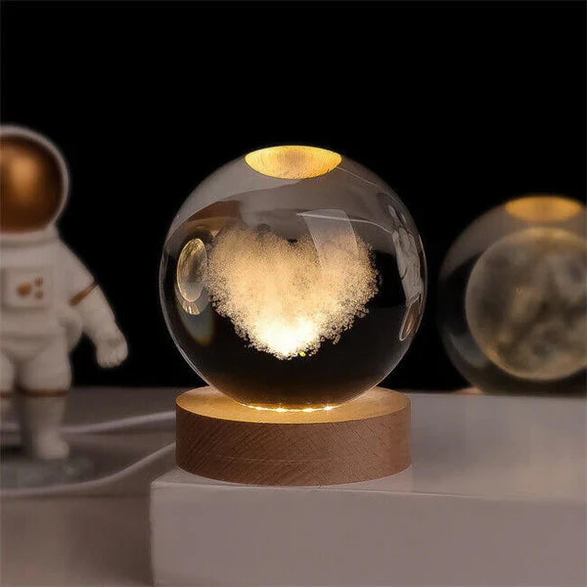 3D Crystal Ball Music Box with LED Light and Wooden Base
