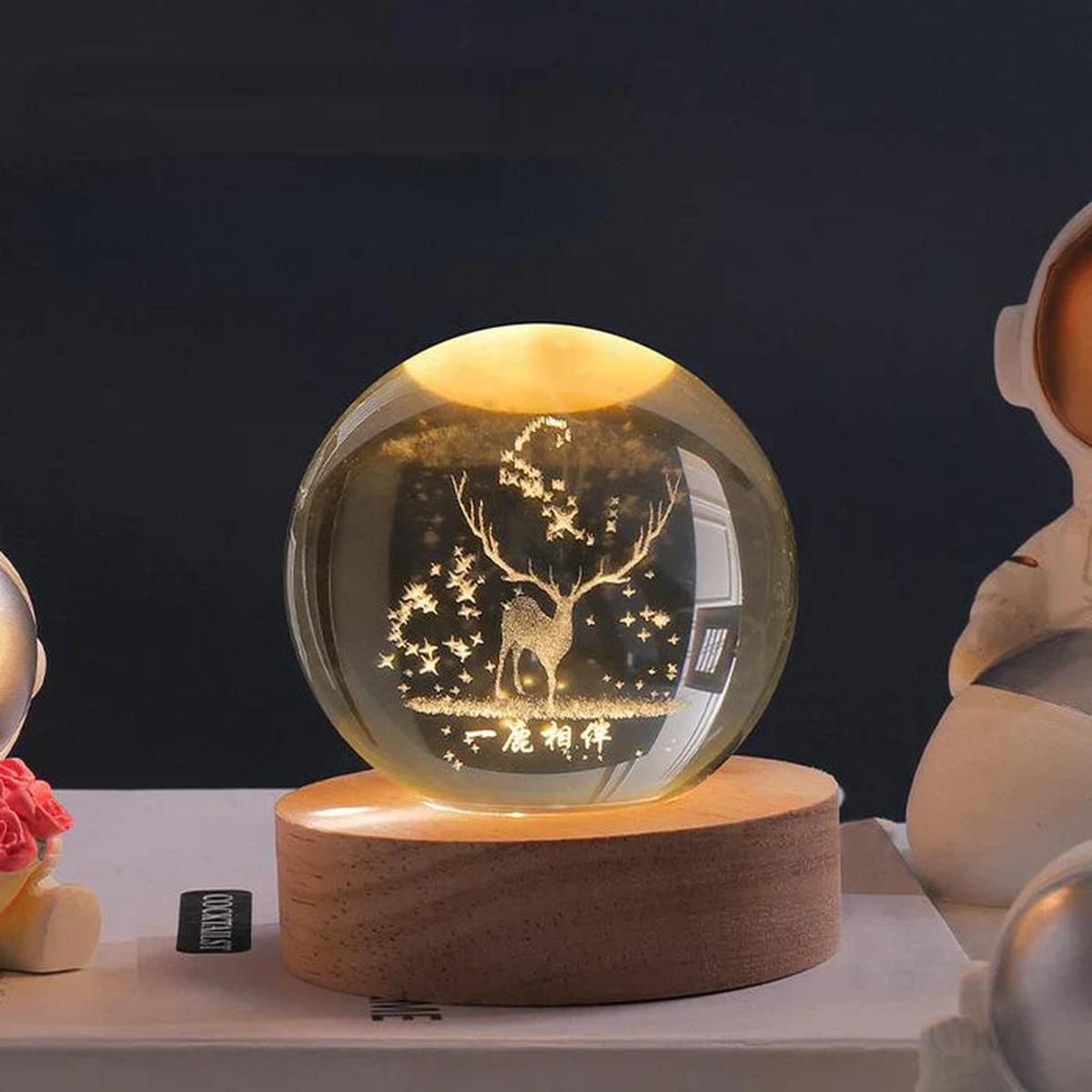 3D Crystal Ball Music Box with LED Light and Wooden Base
