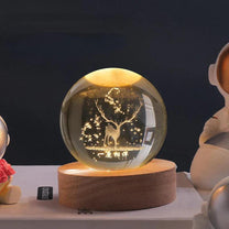 3D Crystal Ball Music Box with LED Light and Wooden Base
