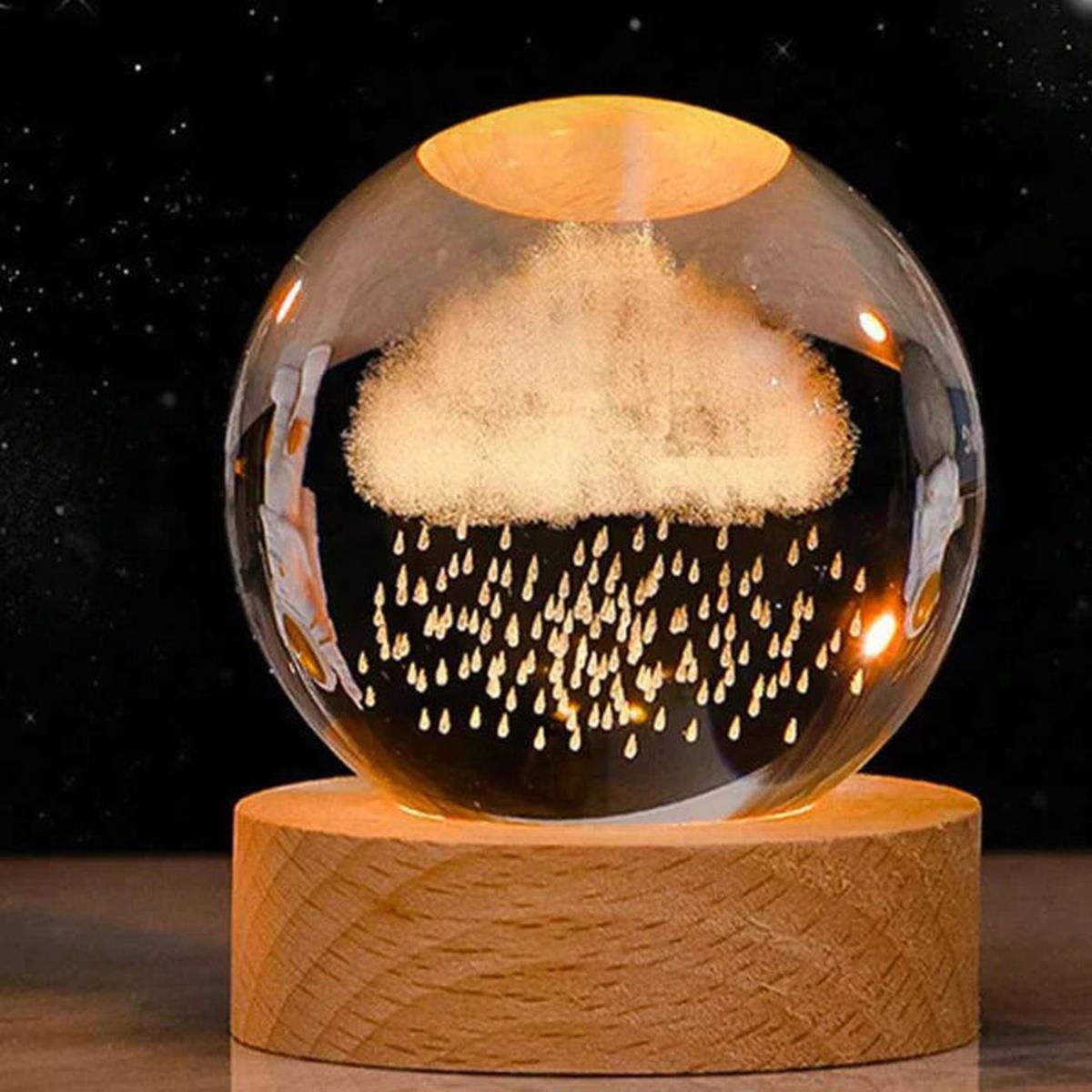 3D Crystal Ball Music Box with LED Light and Wooden Base