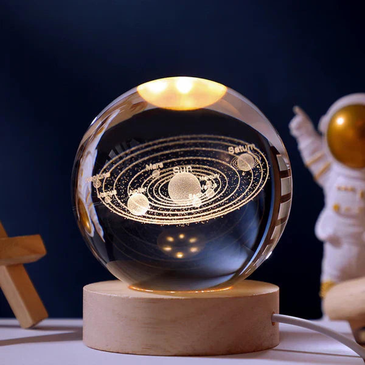 3D Crystal Ball Music Box with LED Light and Wooden Base
