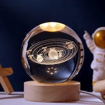 3D Crystal Ball Music Box with LED Light and Wooden Base