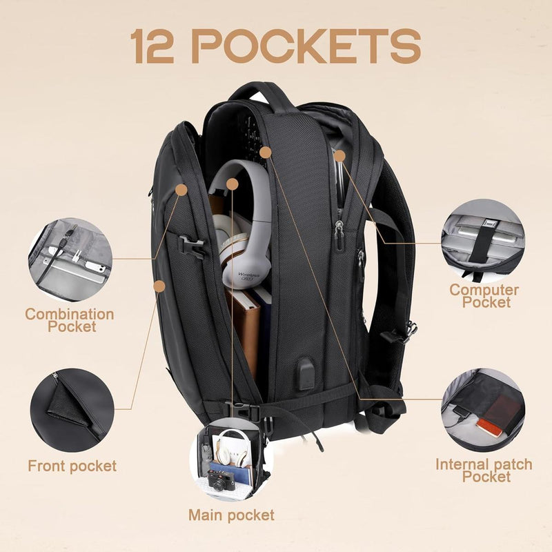 40L Expandable Waterproof Travel Backpack With USB Port And 17” Laptop Compartment - Buy One Get One Free