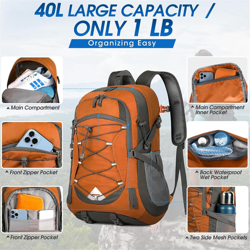 40L Waterproof Hiking And Camping Rucksack – Lightweight, Foldable, 2 For 1 Offer