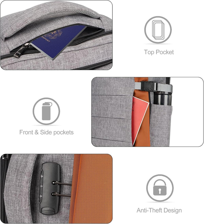 40L Waterproof Travel Laptop Backpack With USB Charging Port And Theft Protection