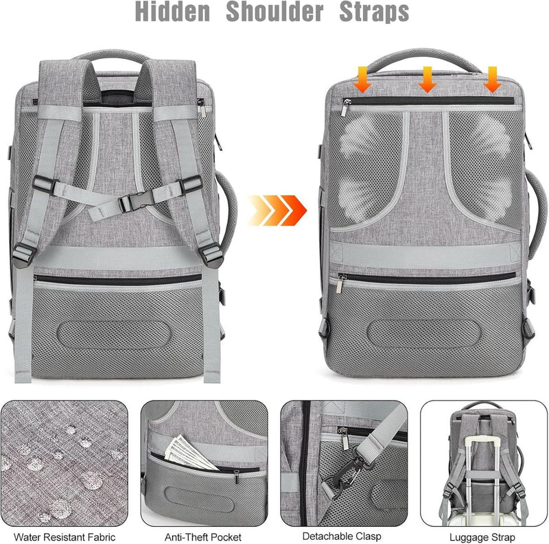 40L Waterproof Travel Laptop Backpack With USB Charging Port And Theft Protection