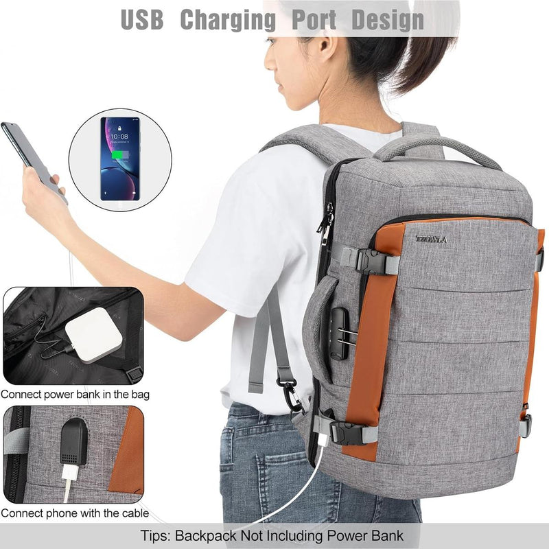 40L Waterproof Travel Laptop Backpack With USB Charging Port And Theft Protection