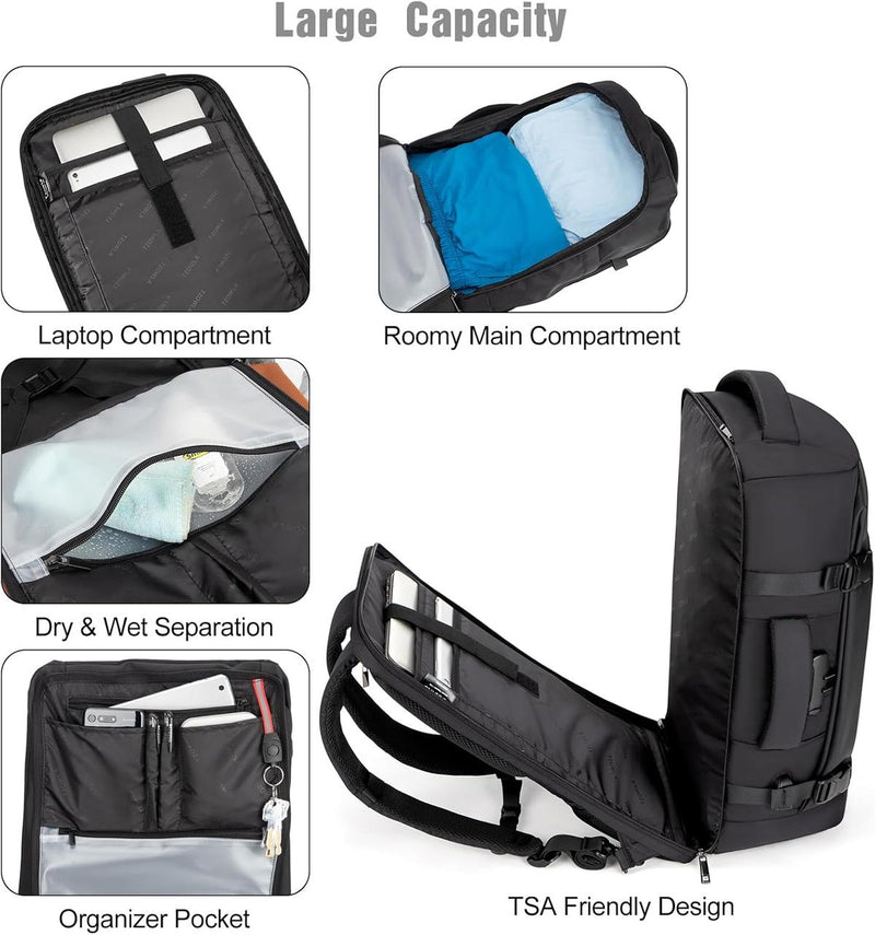 40L Waterproof Travel Laptop Backpack With USB Charging Port And Theft Protection