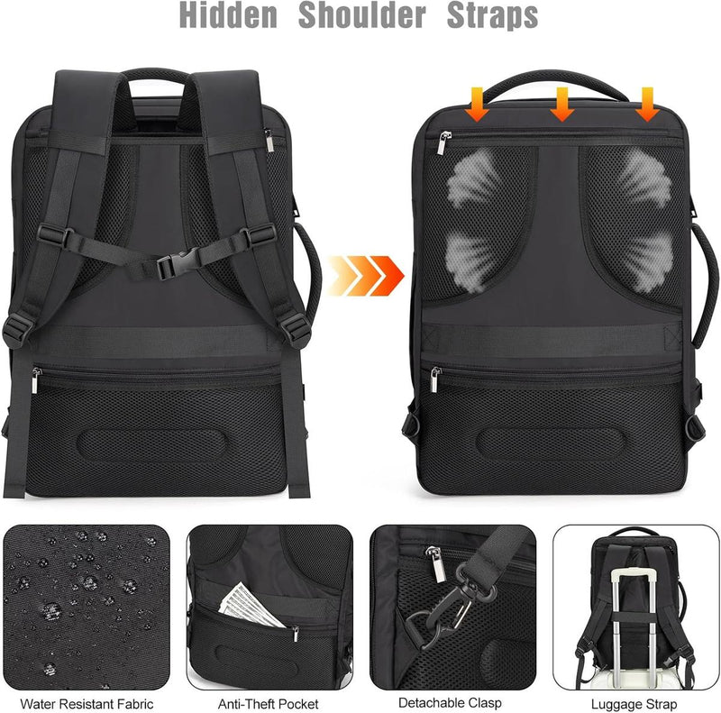 40L Waterproof Travel Laptop Backpack With USB Charging Port And Theft Protection