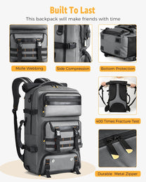 50L Convertible Travel Backpack With Shoe Compartment And USB Port