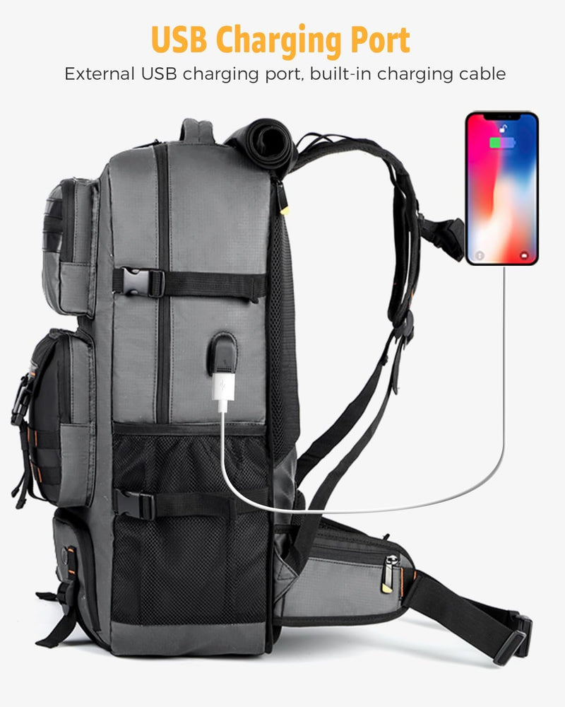 50L Convertible Travel Backpack With Shoe Compartment And USB Port