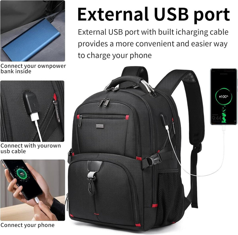 50L Waterproof Extra Large Travel Laptop Backpack With USB Charging Port