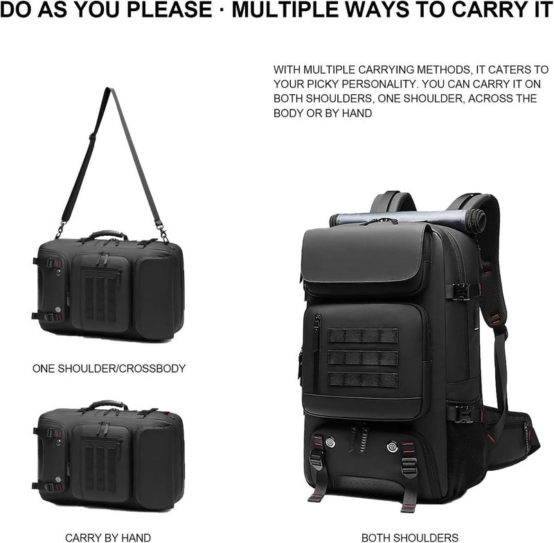50L Waterproof Travel Backpack With Shoe Compartment And USB Charging Port