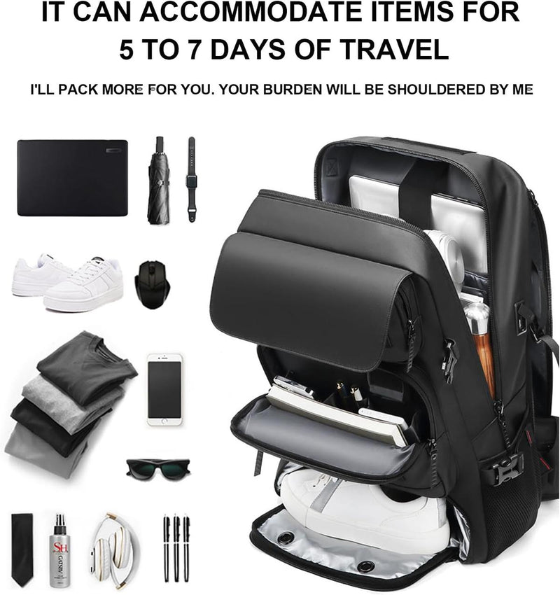 50L Waterproof Travel Backpack With Shoe Compartment And USB Charging Port