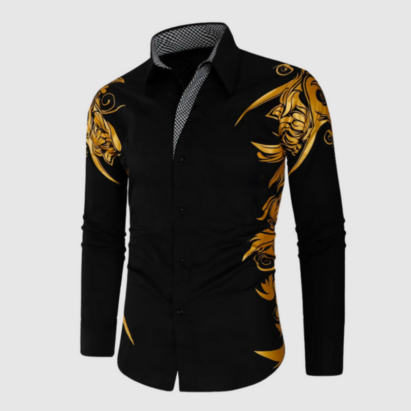 Slim Fit Long-Sleeve Shirt With Golden Accents