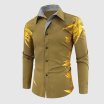 Slim Fit Long-Sleeve Shirt With Golden Accents