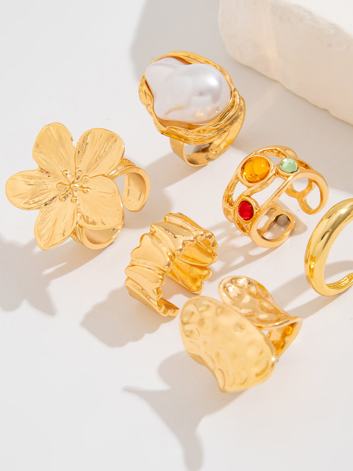 6-Ring Set with Botanical &amp; Pearl Accents