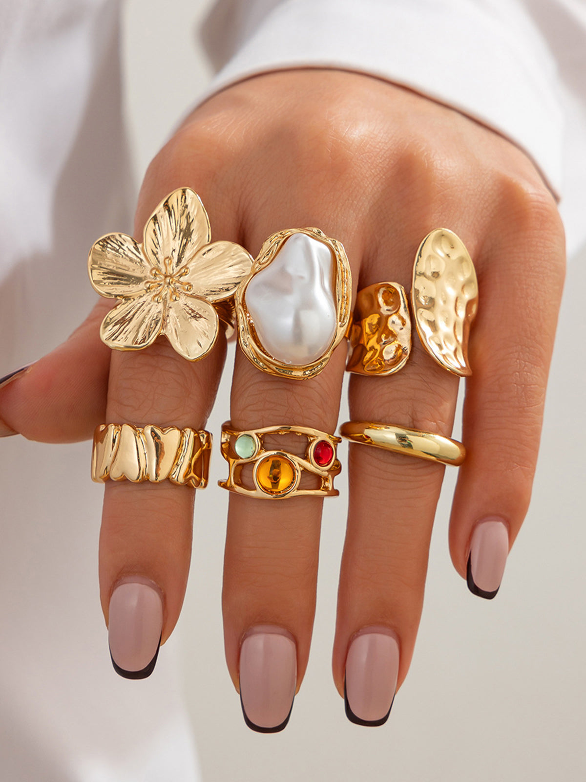 6-Ring Set with Botanical &amp; Pearl Accents