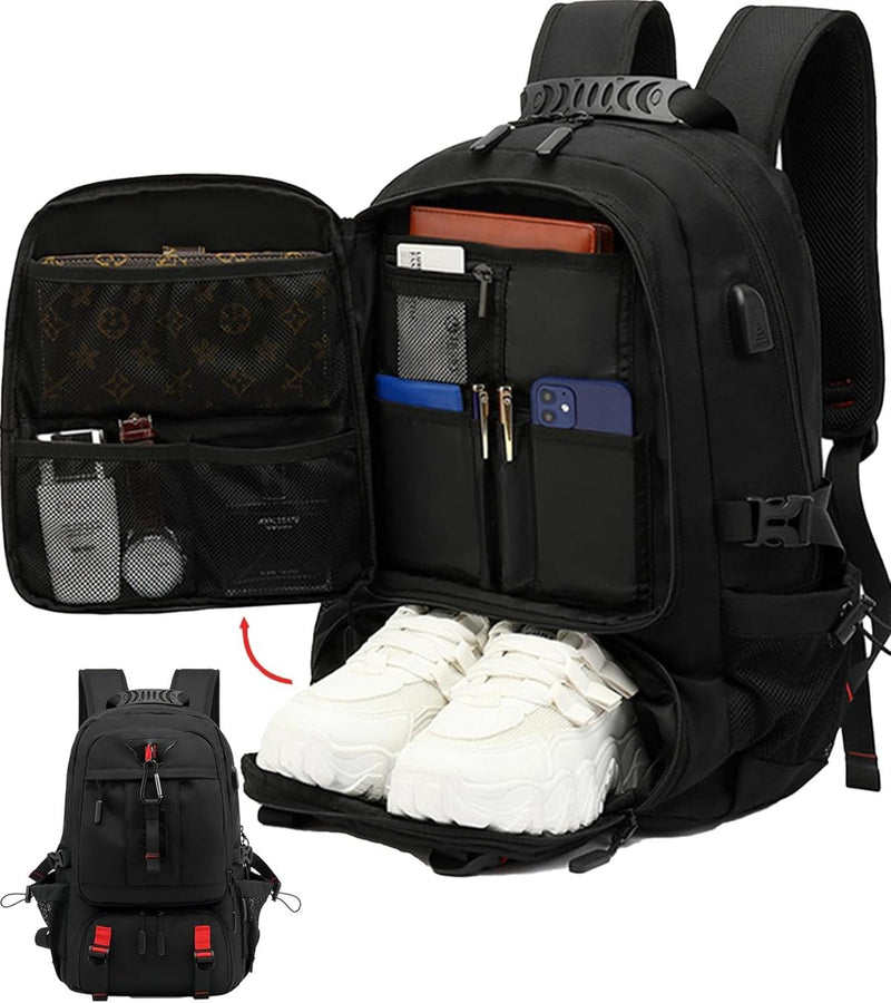 60L Waterproof Travel Laptop Backpack With USB Charging And Shoe Compartment