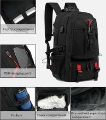60L Waterproof Travel Laptop Backpack With USB Charging And Shoe Compartment