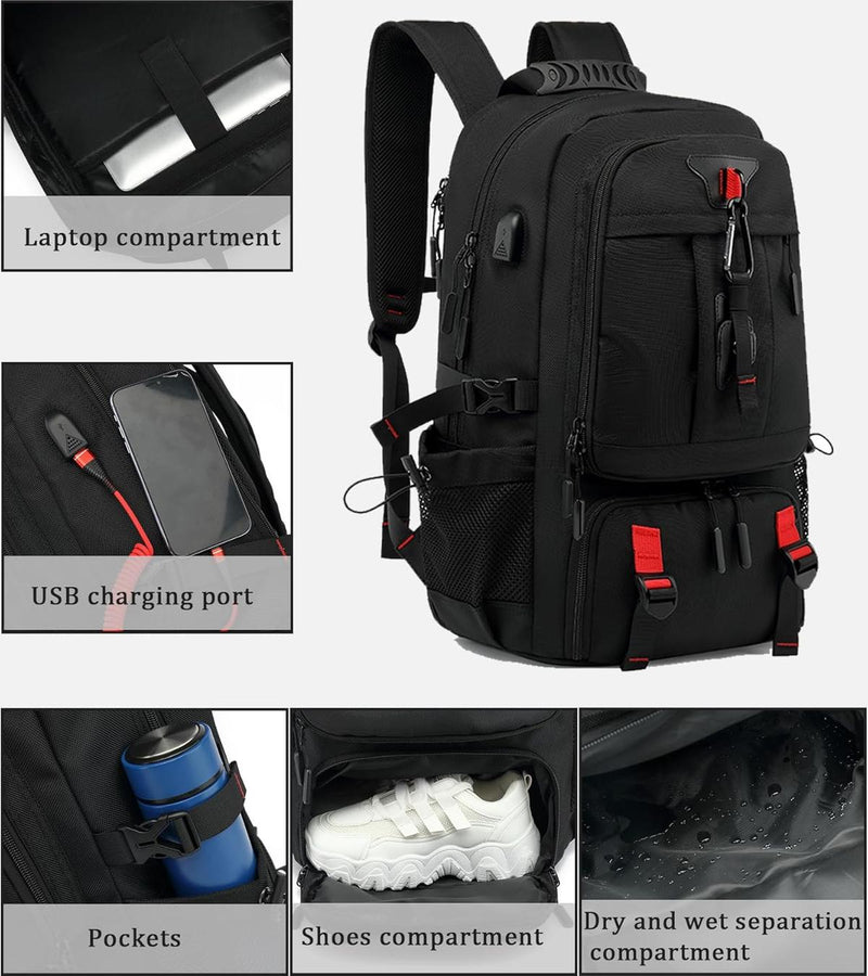 60L Waterproof Travel Laptop Backpack With USB Charging And Shoe Compartment