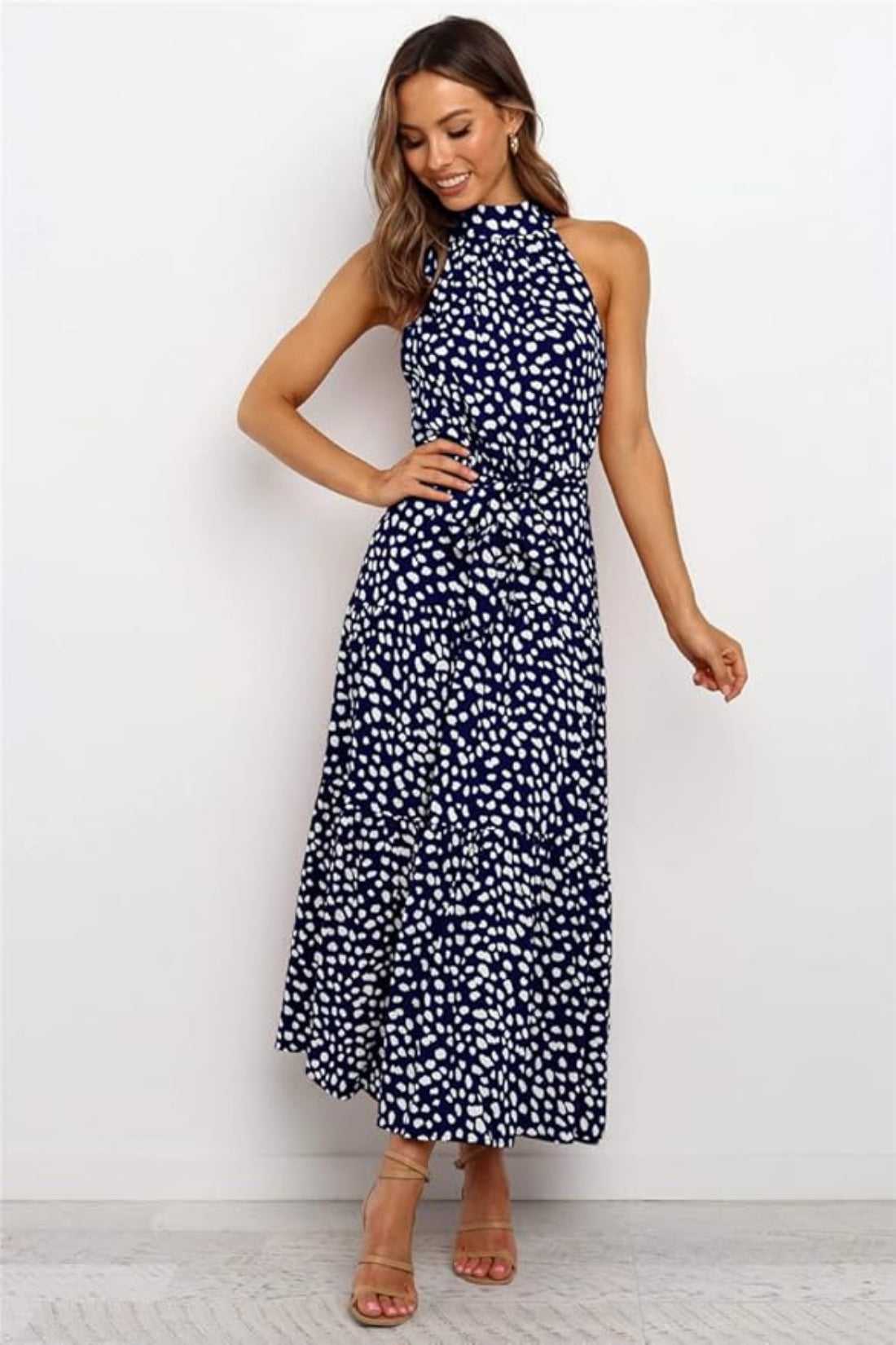 Polka Dot Halter Midi Sundress