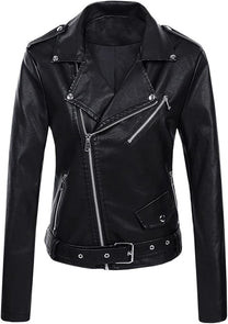 Cropped PU Leather Biker Jacket With Asymmetrical Zip