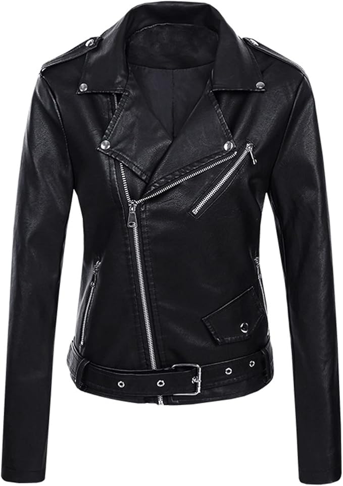 Cropped PU Leather Biker Jacket With Asymmetrical Zip