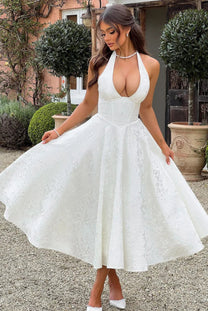 Jacquard Floral Lace-Up Halter Maxi Dress