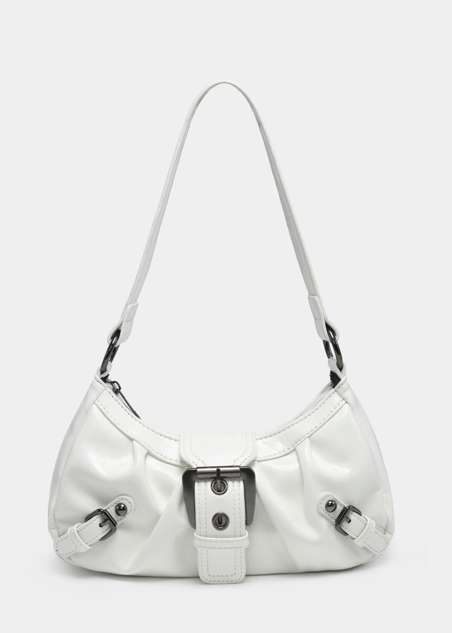 Faux Leather Front Buckle Shoulder Bag
