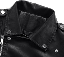 Cropped PU Leather Biker Jacket With Asymmetrical Zip