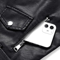 Cropped PU Leather Biker Jacket With Asymmetrical Zip