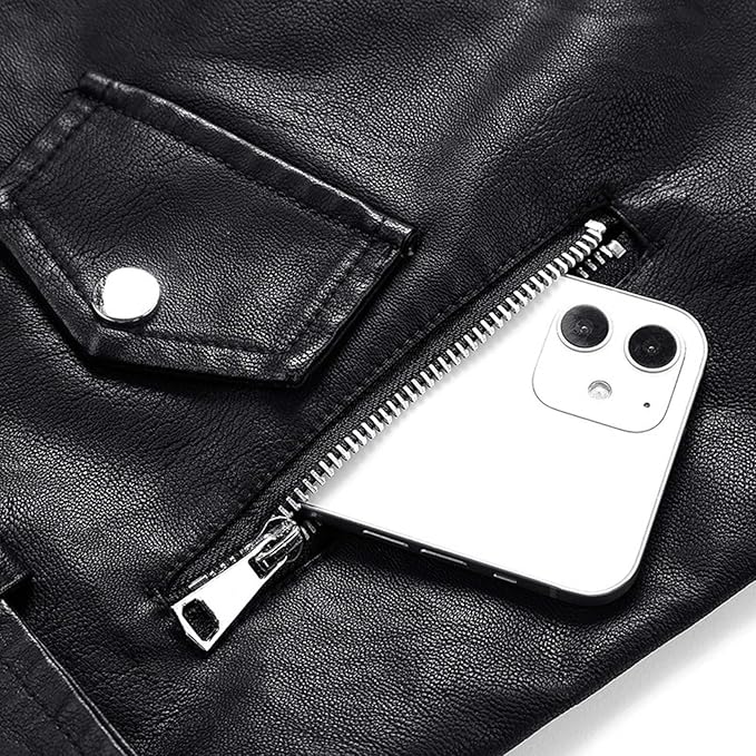 Cropped PU Leather Biker Jacket With Asymmetrical Zip