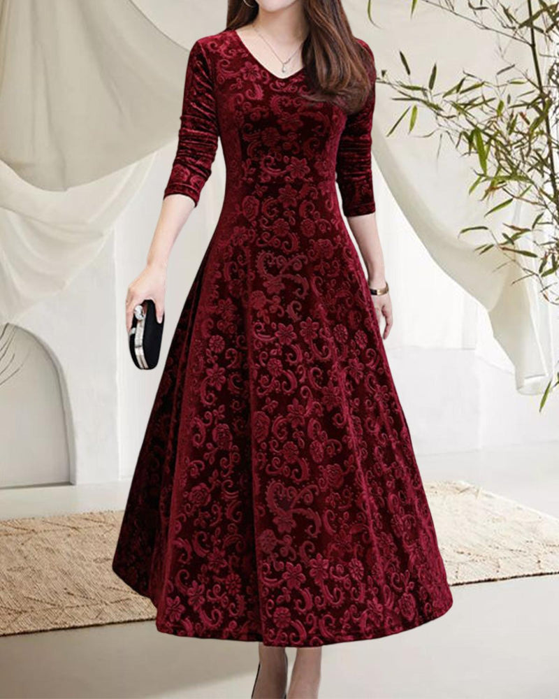 A-Line Midi Dress With V-Neck For Office And Leisure