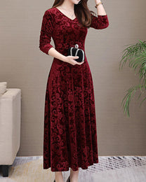A-Line Midi Dress With V-Neck For Office And Leisure