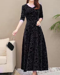 A-Line Midi Dress With V-Neck For Office And Leisure