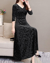 A-Line Midi Dress With V-Neck For Office And Leisure