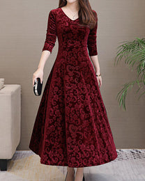 A-Line Midi Dress With V-Neck For Office And Leisure