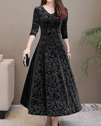 A-Line Midi Dress With V-Neck For Office And Leisure