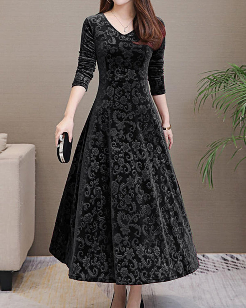 A-Line Midi Dress With V-Neck For Office And Leisure