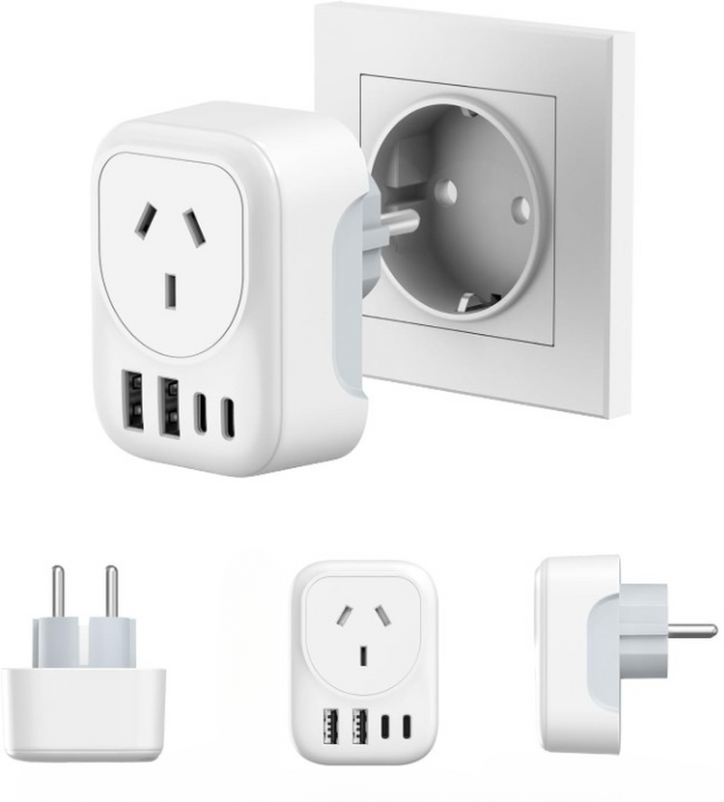 AU To EU Travel Adapter With 4 USB Ports And AC Socket