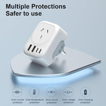 AU To EU Travel Adapter With 4 USB Ports And AC Socket