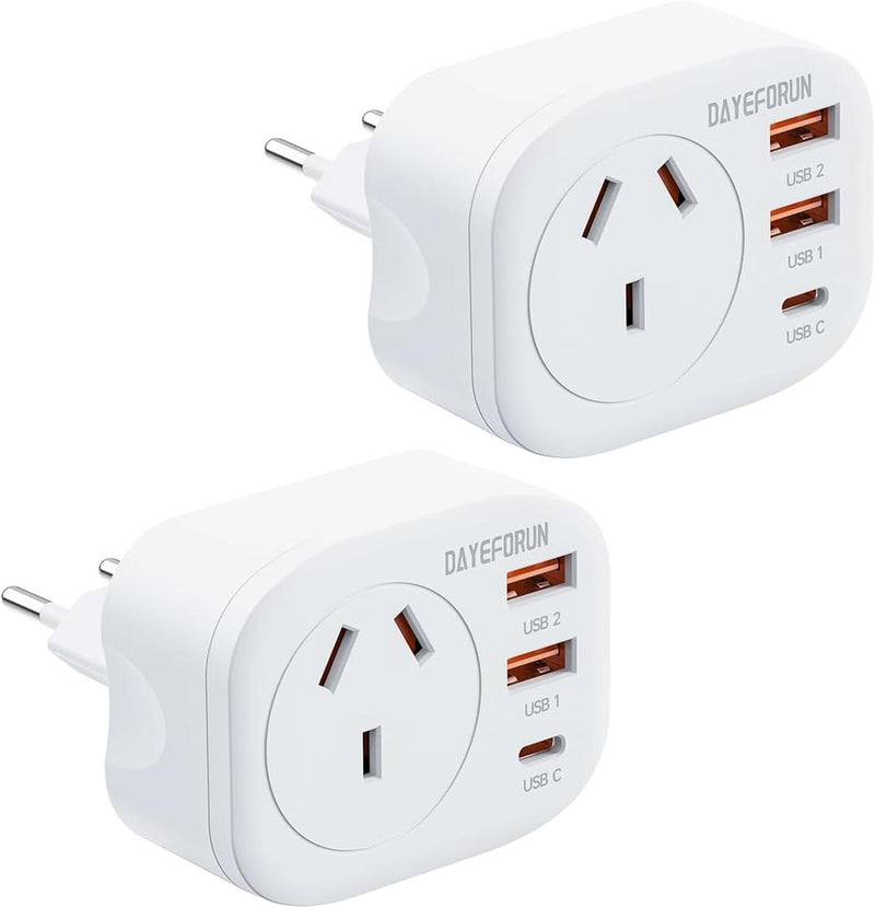 AU To EU Travel Adapter With USB Ports - 2-Pack Universal Plug