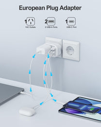 AU To EU Travel Adapter With USB Ports - 2-Pack Universal Plug