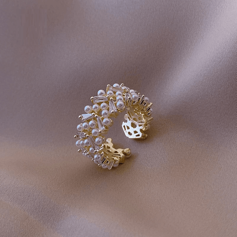 Adjustable Pearl Cocktail Ring Silver Gold Plated
