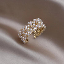 Adjustable Pearl Cocktail Ring Silver Gold Plated