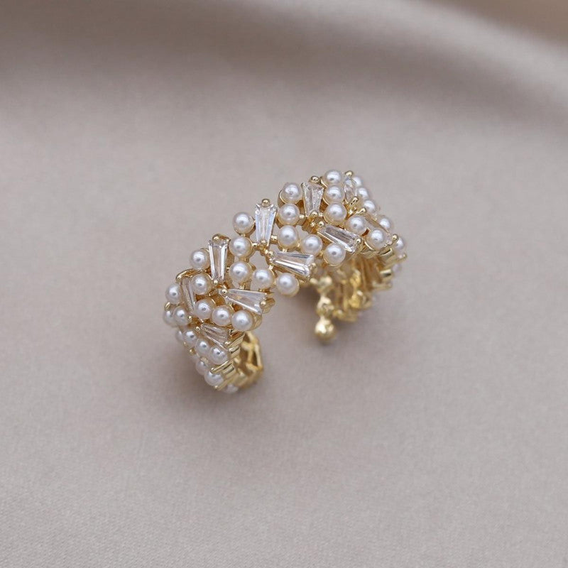 Adjustable Pearl Cocktail Ring Silver Gold Plated