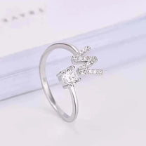 Adjustable Silver Rhinestone Letter Ring