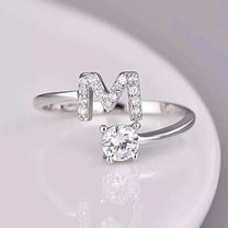 Adjustable Silver Rhinestone Letter Ring